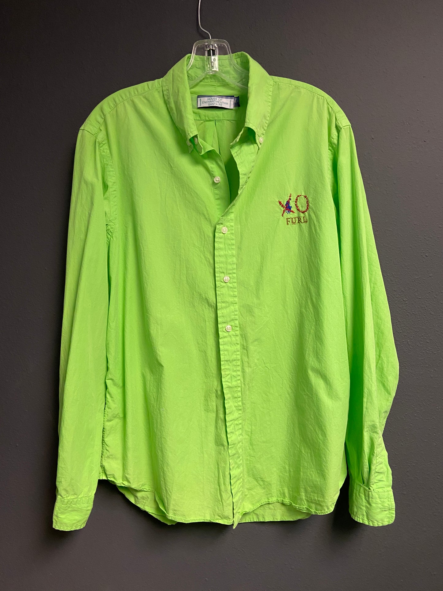 Mens button down long sleeve chartreuse XO shirt