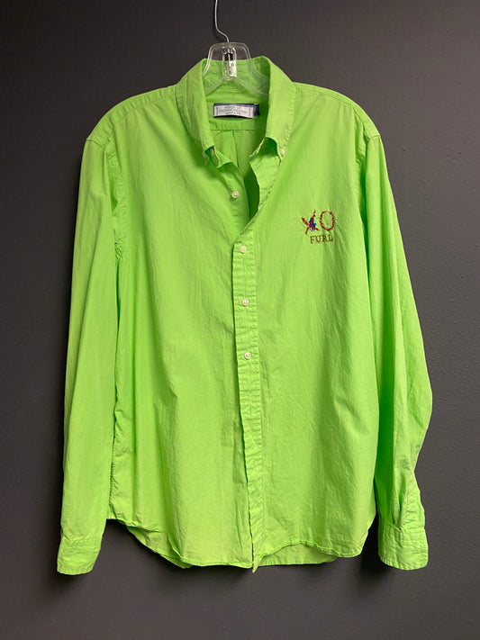 Mens button down long sleeve chartreuse XO shirt
