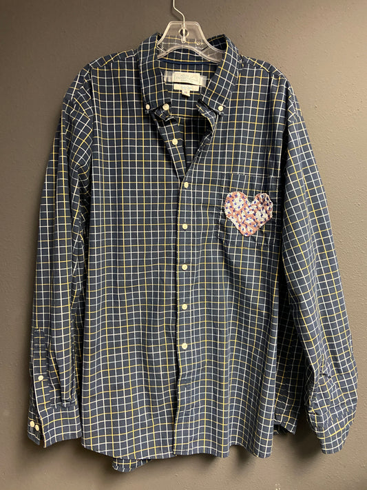 Mens long sleeve button down shirt with HEART PKT